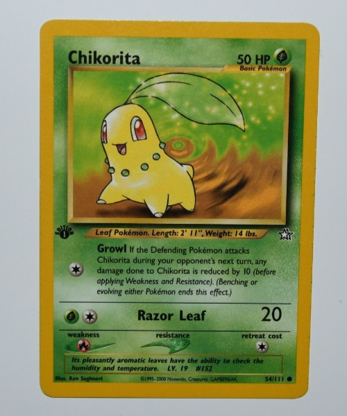 Chikorita 1st Edition,  #54/111 Neo Genesis Regular, Ungraded, Excellent to NM