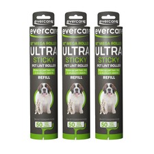 Evercare Mega Lint Roller Refills 150 Sheets 3 Pack Ultra Sticky Pet Hair Rem...