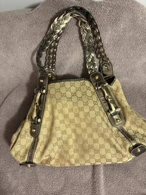 Gucci Pelham Canvas Shoulder Bag with Metallic Strapes