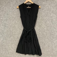 Uniqlo Dress Womens Size Medium Black A-Line Button Front V-Neck Belt 21526