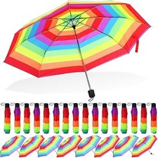 24 Pcs 8 Rib Pride Rainbow Umbrella Bulk Compact Portable Tri Fold