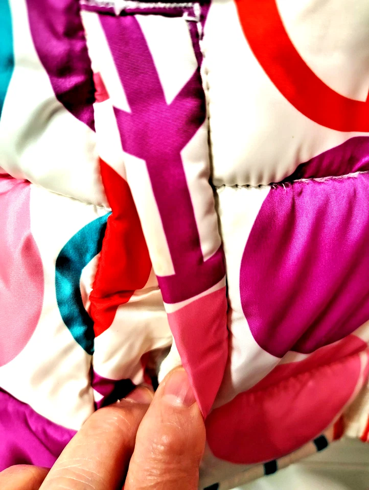 Antiguo Chaleco Acolchado Azul Marino Niñas Talla L Multicolor Signo de Paz Cremallera Completa Pequeño Defecto Foto 3 de 4