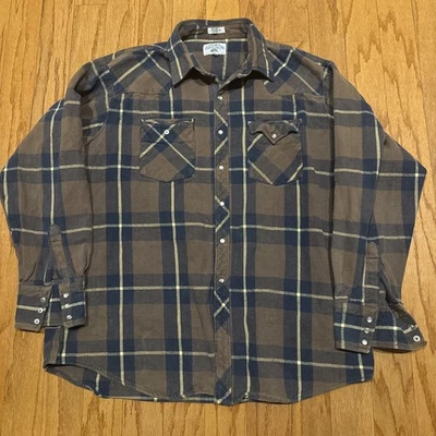 VINTAGE 1990s Eagle Crest Men’s XL Flannel Brown/Blue/White Plaid Cotton Shirt - Image 1 of 4