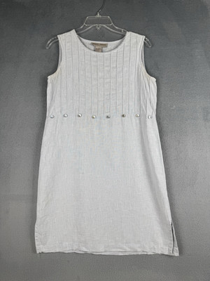 Sweet Jessie Linen Petite XS Sleeveless Dress Boho Blue Midi Beach Resort Wear