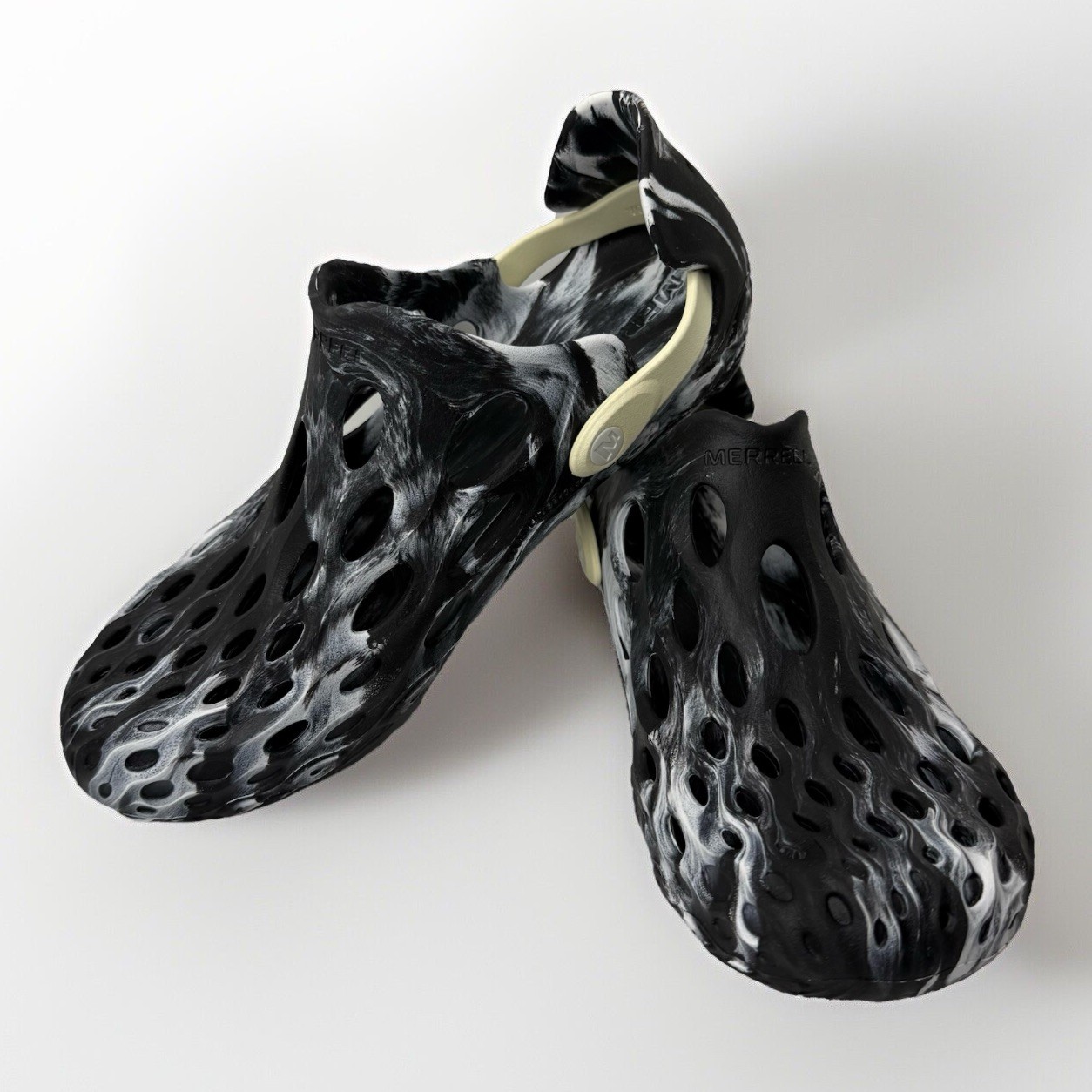 Merrell Hydro Moc Scarpe Slip On Uomo 8 5 Donna 10 Nero e Bianco Marmo Schiuma