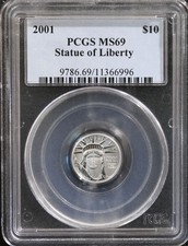 2001 1/10 Oz $10 Platinum American Eagle Statue of Liberty PCGS 69 3250.00 per troy oz