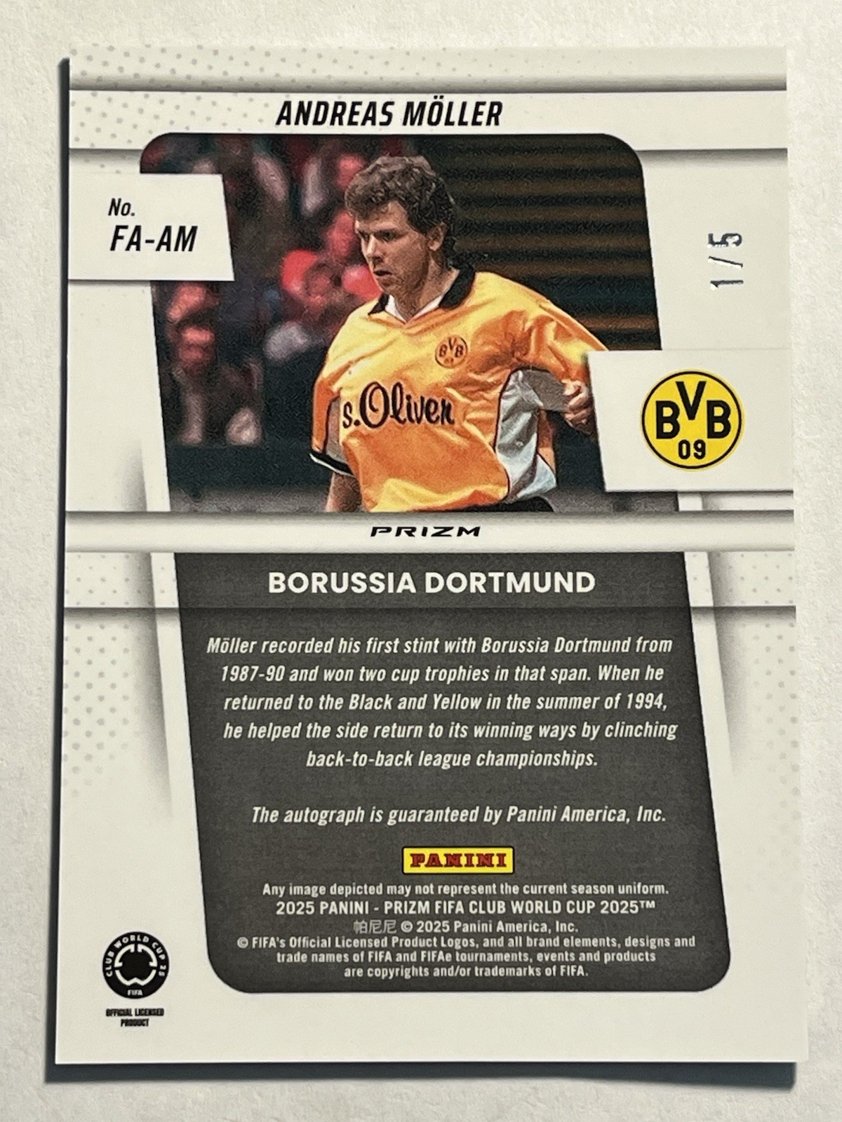 2025 Panini Prizm Club World Cup Andreas Moller GREEN Auto #/5 Borussia Dortmund view 5