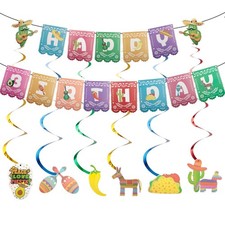 Mexican Themed Happy Birthday Banner - 1 Set Colorful Pre-Strung Garland for ...