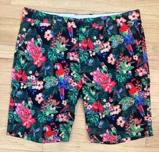 Hreski Hawaiian Style Golf Shorts , Flowers  Parrots Men's 38 
