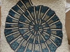 COASTAL COLLECTION Seashell Nautical Blue Ocean Beaded Square Throw Pillow NEW