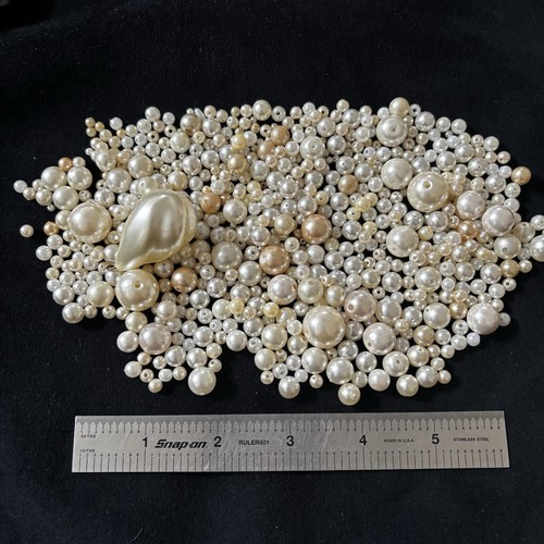 Vintage Faux Pearl Bead Lot 108g Mixed Sizes Ivory Cream Jewelry Making Supplies