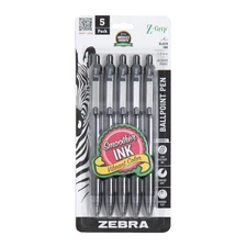 Zebra Pen Z-Grip Retractable Ballpoint Pen, Medium Point, 1.0mm, Black Ink - 5