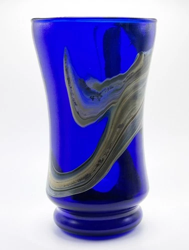 Vintage - Hand Blown ~ Murano Style ~ Large Cobalt Blue Art Glass Vase 8.5" Tall