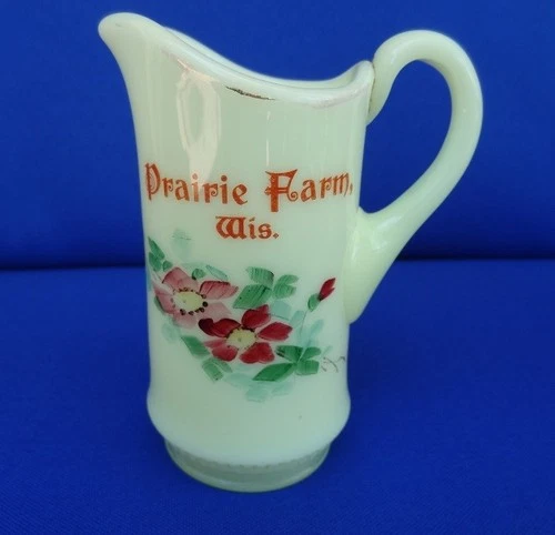 UG Uranium EAPG Custard Glass Creamer Pitcher - Souvenir PRAIRIE FARM Wisconsin