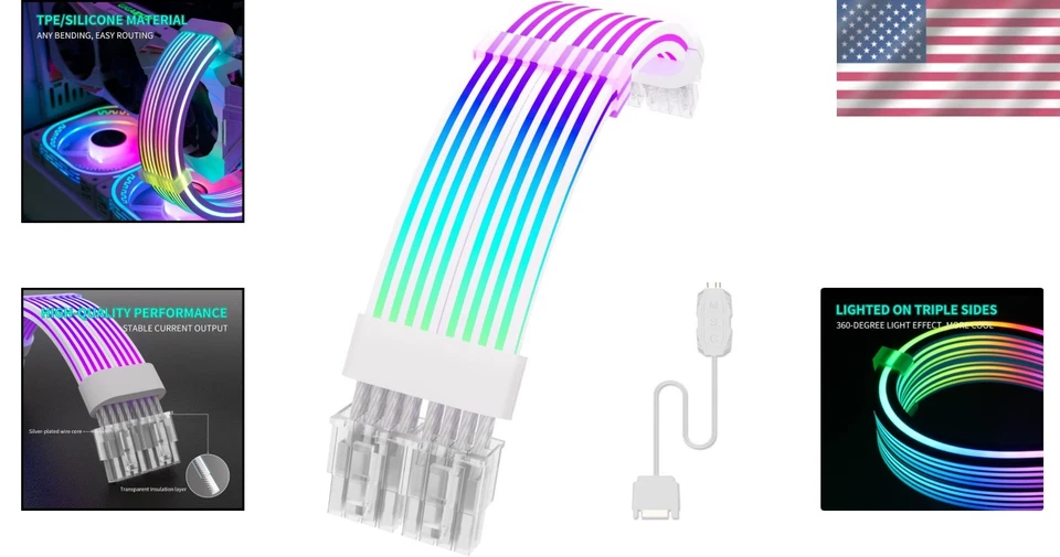 8 Pin RGB GPU Cable - 2x 8Pin ARGB Power Supply Extension for Stylish PC Builds - Image 2 of 4
