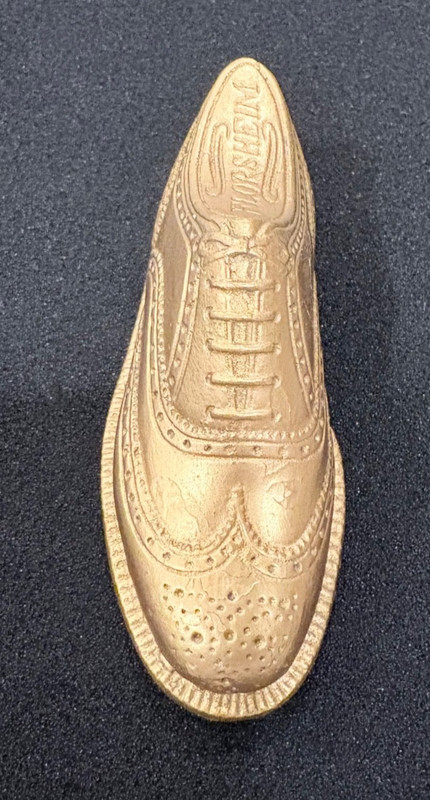 Rare, Vintage Miniature, Gold Chalkware, Florsheim Wingtip Shoe, Salesman Sample