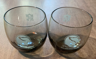 Pair Vintage 1970's NFL  Philadelphia Eagles Smoked Whiskey Tumbler Glasses