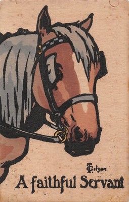 POSTKARTE PFERD EIN TREUER DIENER EIN BESCHEIDENER FREUND ( 2 KARTEN )