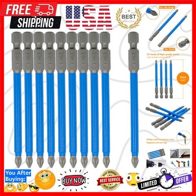 10Pcs Magnetic PH1 Phillips Bits Set 3.5 inch Long Anti Slip Bit PH1 x 90MM