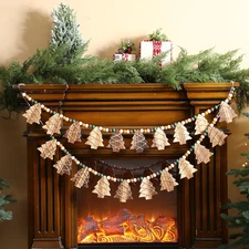 2 Pack Wooden Christmas Garland 6.6Ft Rustic Beads Xmas Tree Banner Decor