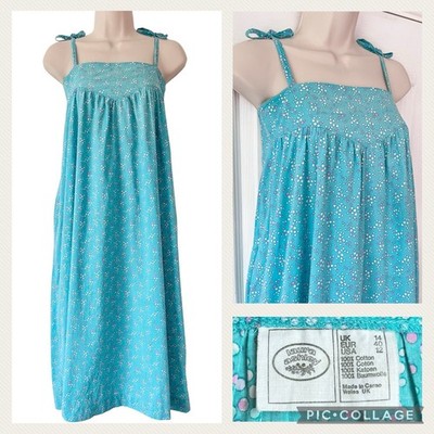 Vintage 70er Laura Ashley Sommerkleid Größe 6 8 türkis gepunktet Midi Made in Wales