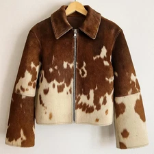 Genuine Cowhide Leather Jacket for Women | Natural Hair-On Cow Skin Fashion Coat