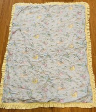 Vintage Handmade Baby Quilt Blanket Pastel Animals Floating in Water Ruffled