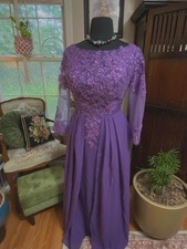 Mother of the Bride Formal Size Large Dress Purple Sequins Corset Back