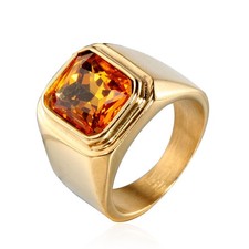 Men Women Blue Stone Ring Gold Plated Stainless Steel Band Wedding Fashion Gift