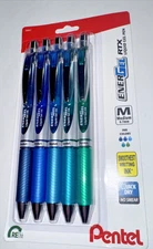 Pentel EnerGel RTX Retractable Liquid Gel Pens 0.7mm 5-Pack Chill Expressions