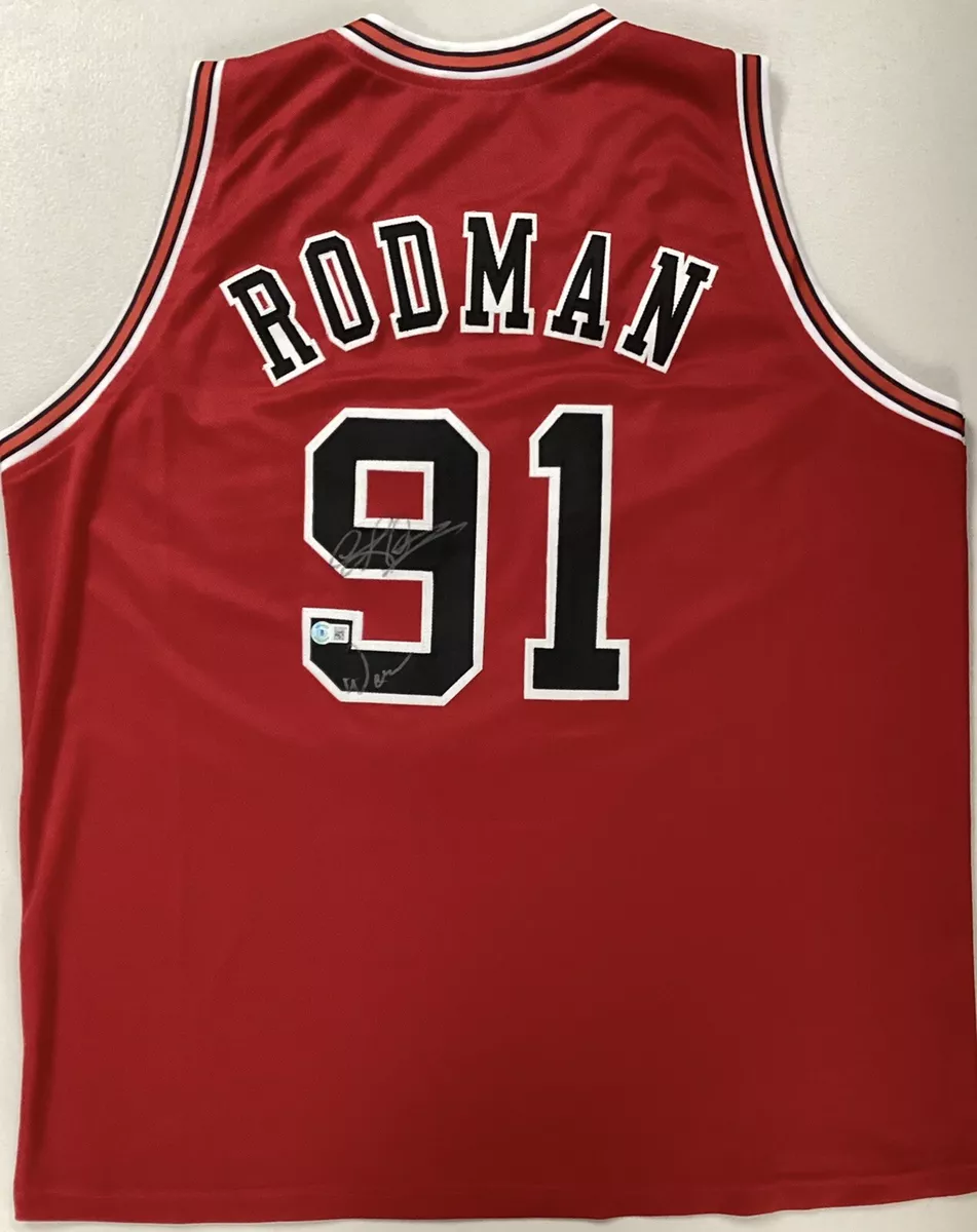 Dennis Rodman Signed Jersey #91 Chicago Bulls Autograph HOF Worm  Inscription BAS