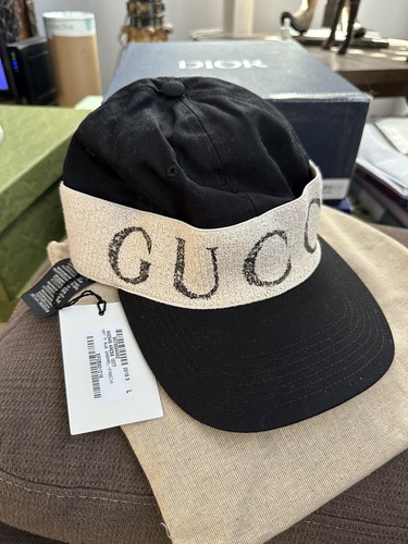 Gucci Logo Gabardine Headband Large Black Baseball Cap Hat BNWT - 第 1/15 張圖片