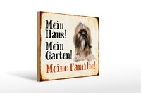 Holzschild Hund 40X30Cm Pekinese Mein Haus Garten Familie