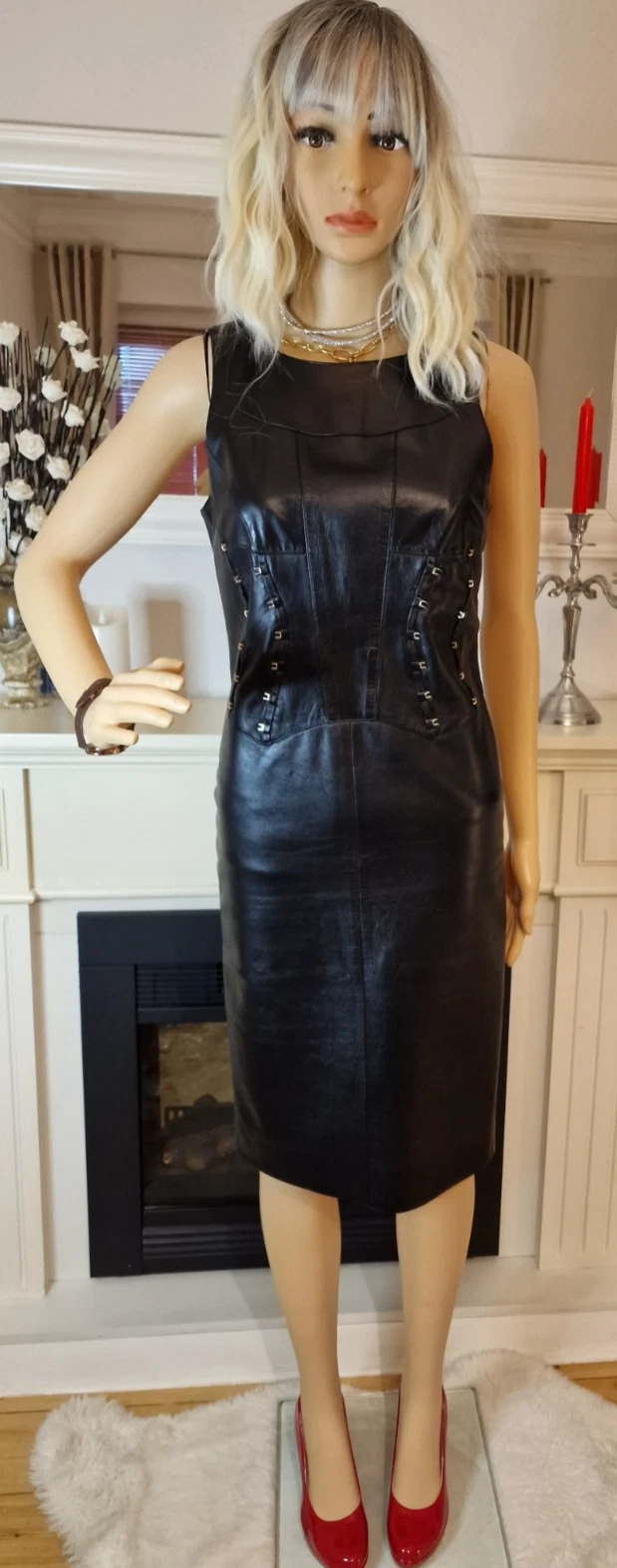 Abito Versace True Vintage Pelle Tg XS S Abito Midi Vera Pelle Buone Condizioni