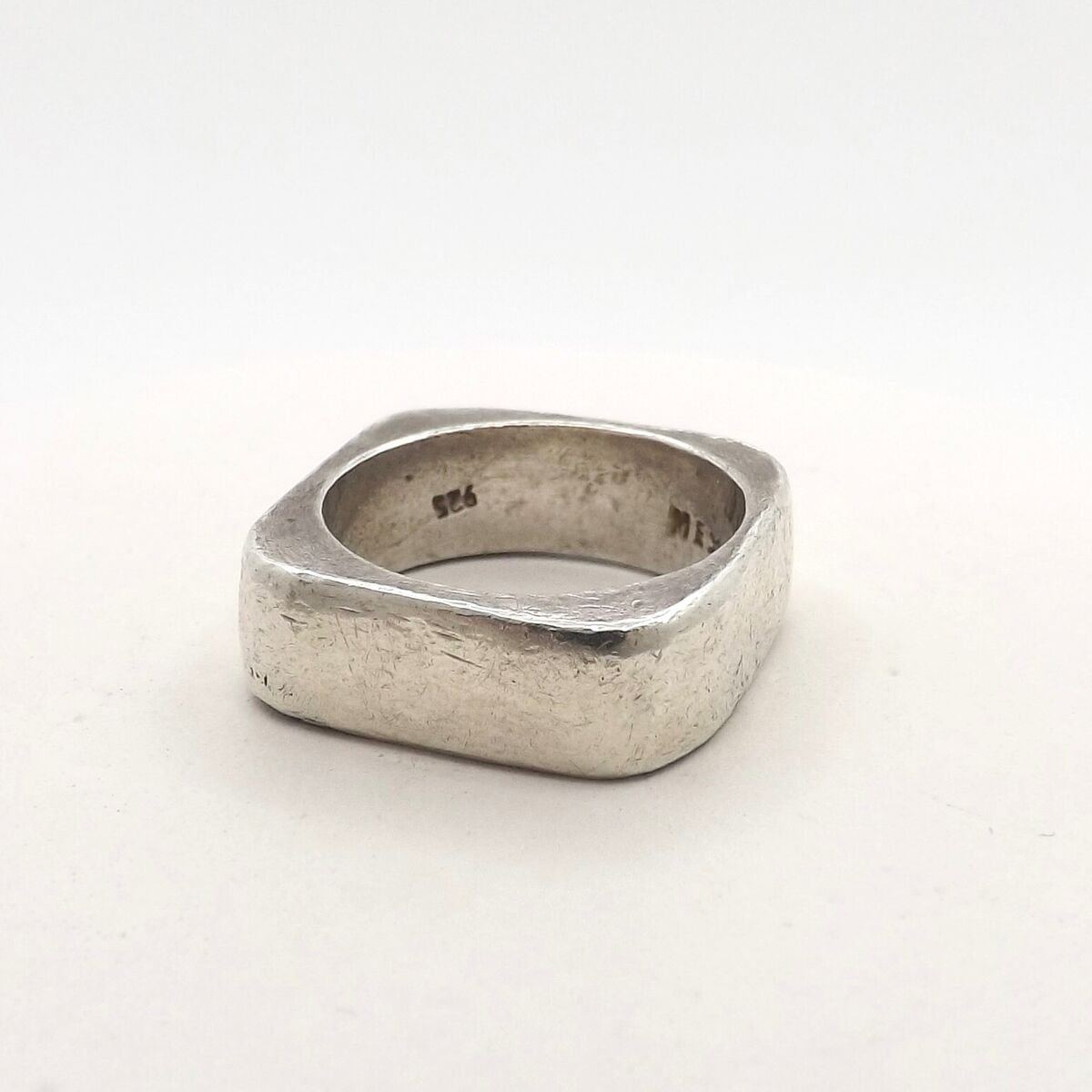 Mexico Sterling Silver Square Band Ring Modernist 9gr sz6 Mexico Sterling Silver Square Band Ring Modernist 9gr sz6