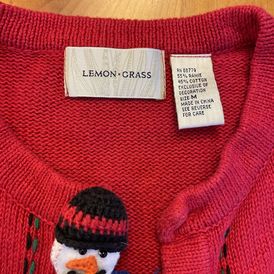 Cárdigan Suéter Navidad Feo Hierba Limón De Colección Para Mujer Mediano Foto 3 de 4