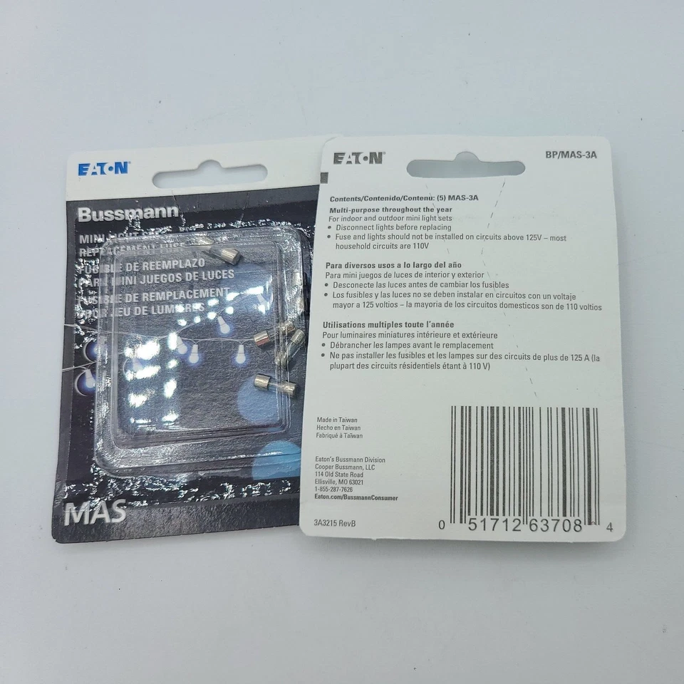 Juego de luces de Navidad de vidrio Bussmann Strand Saver 3A fusibles (paquete de 2) BP/MAS-3A Foto 2 de 3