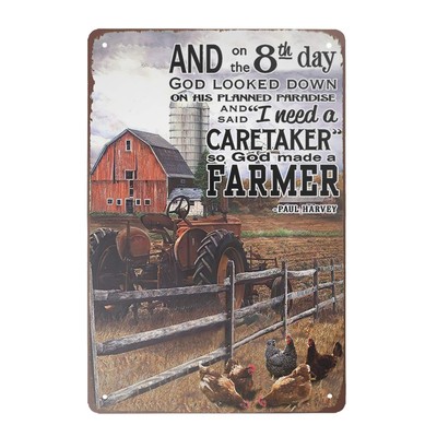 Super durable Tin Sign Tractor and Chickens on The Farm Vintage Decor Farm ba...