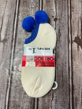 Vintage SPORT SOCKS Pom Pom Ankle Socks Women's White Blue Retro 80s 90s NWT
