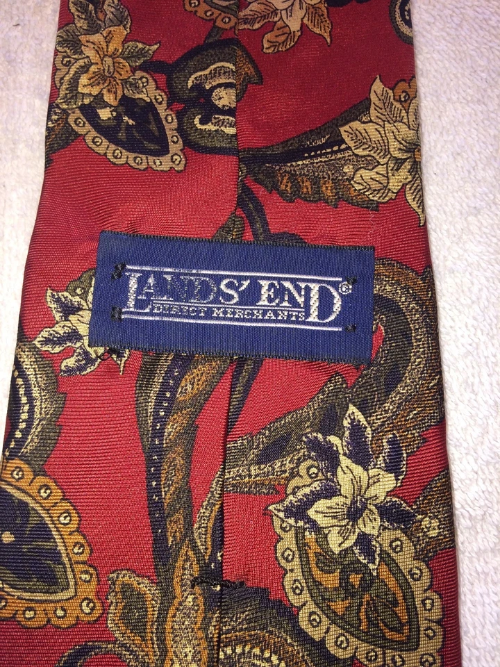 LANDS END CORBATA HOMBRE BORGOÑA CON BEIGE TOSTADO NEGRO Y DORADO 3,75 X 61  Foto 4 de 4