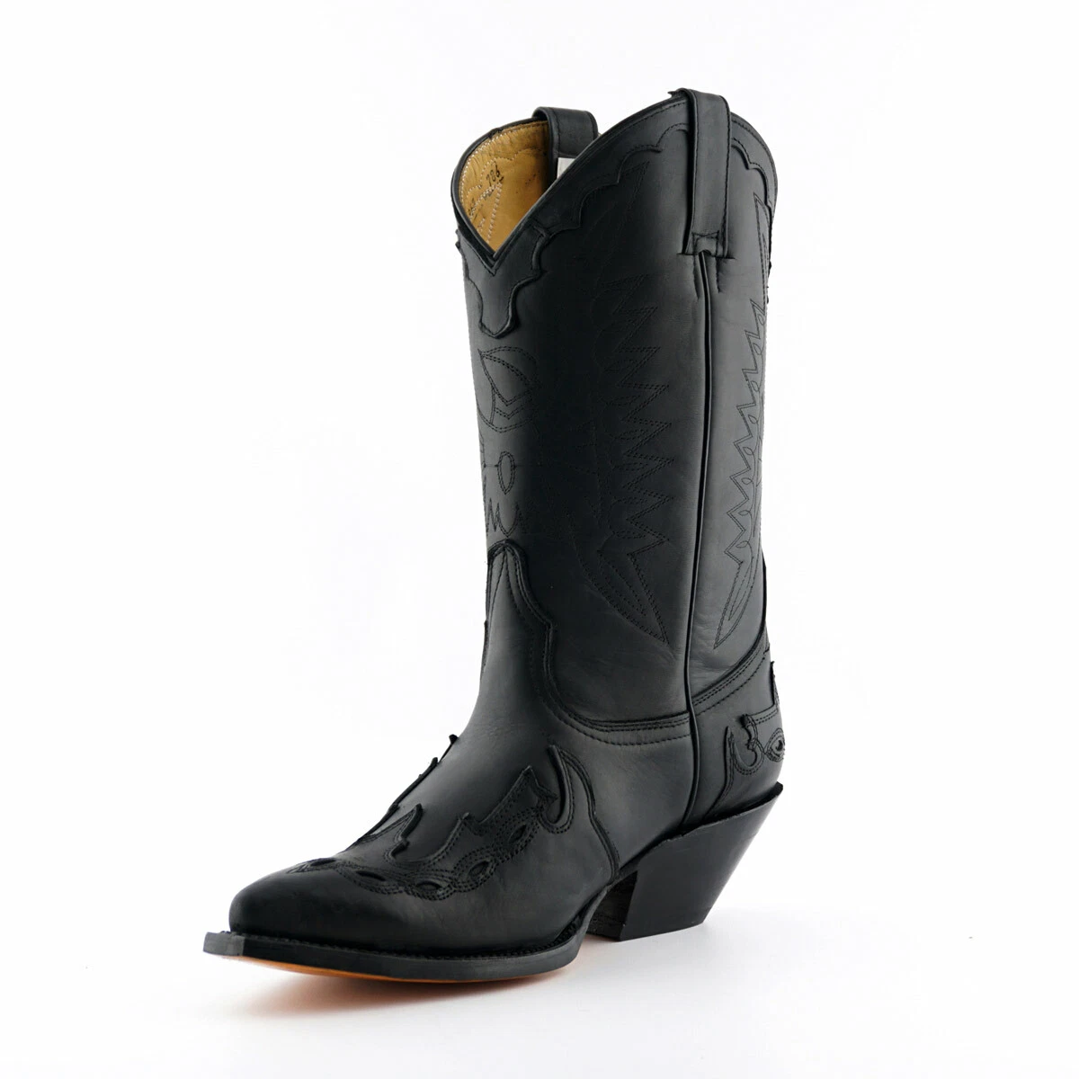 Unisex GRINDERS ARIZONA Black Cowboy Western Slip-On Leather Calf Boots Shoe