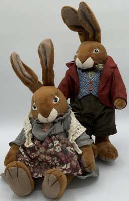 Russ Berrie Carlton & Chelsey Plush Bunny Rabbits Easter Egg Hunt Doll Toy 