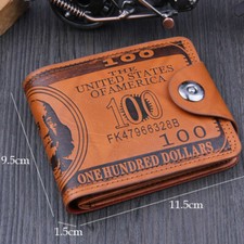 Mens US " 100" Dollar Bill Printed Leather Bifold Wallet Cash Card Holder Purse