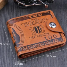 Mens US "$100" Dollar Bill Printed Leather Bifold Wallet Cash Card Holder Purse