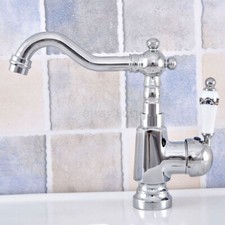 Polished Chrome Swivel Bathroom Faucet Single Handle Hole Sink Mixer Tap wsf638