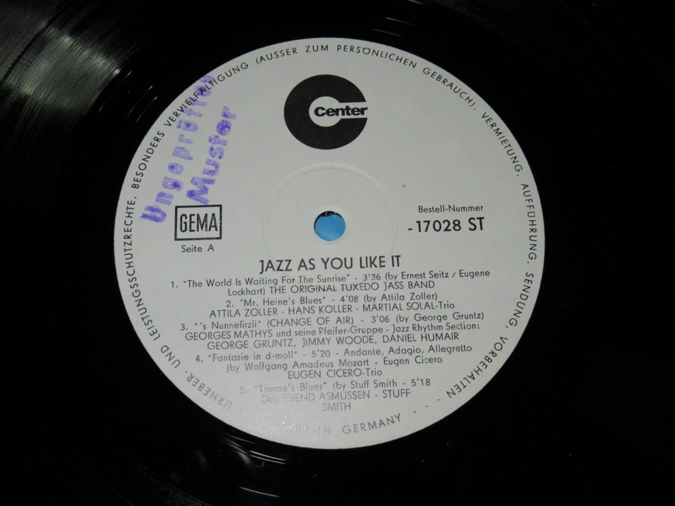 V.A. / Jazz As You Like It (1968, Center 17028 ST) White Label Promo LP - Bild 1 von 3