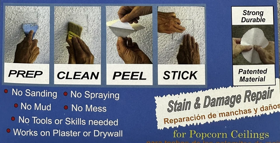 Self Adhesive Popcorn Ceiling Repair Patch. USA Made Since 1999. 5”x 7” Patches - Image 2 of 3