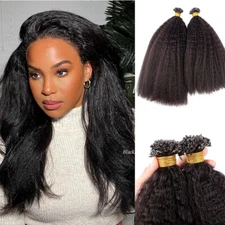 Flat Tip Human Hair Extension Kinky Straight Keratin Fusion Hair 100g 100Pcs
