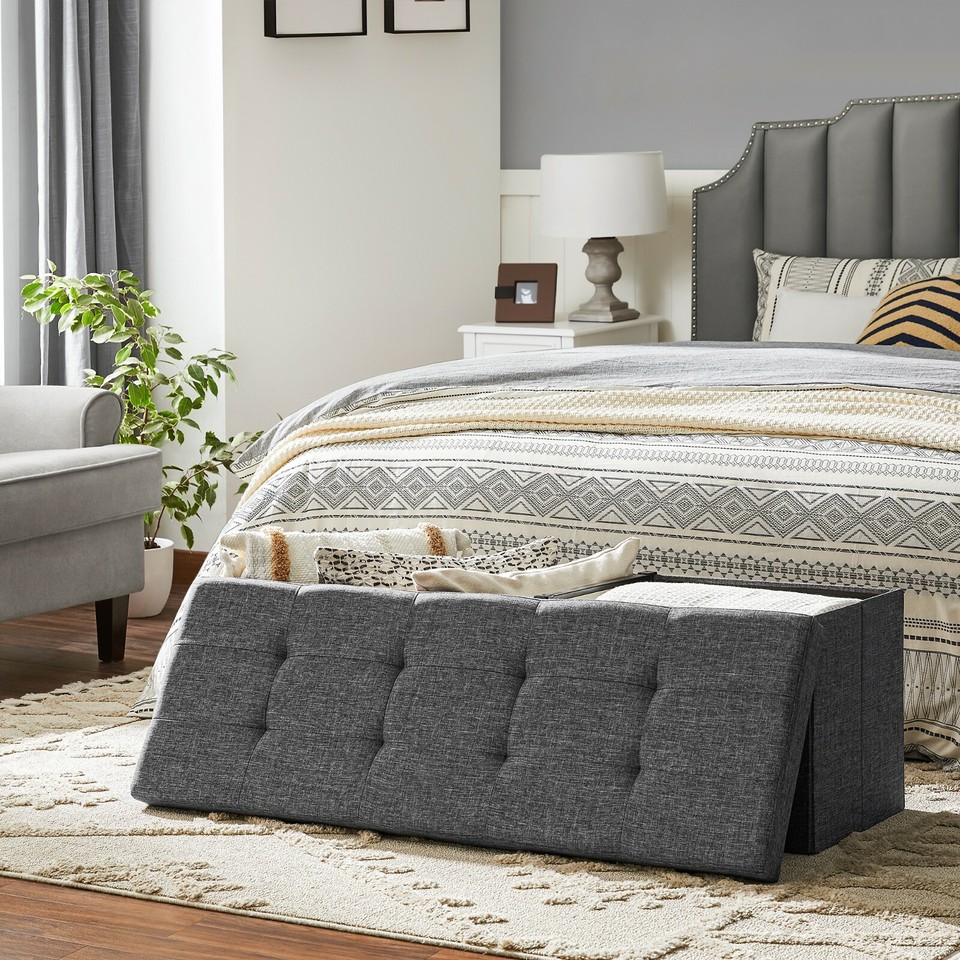 SONGMICS Sitzhocker Faltbar – Mit Aufbewarungsfach, Als Bank Oder Ottomane, 76x38x38 Cm