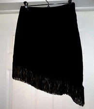 Boutique Europa Asymmetrical Fringed Skirt, Black Mini Circa 1990s Size 8
